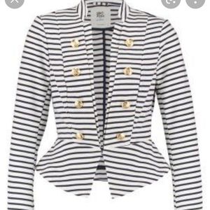 Vero Moda White and Black Striped Peplum Blazer with Gold Buttons